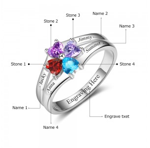 Birthstone ring for mom, Sterling Silver Personalized Engravable Ring JEWJORI102986